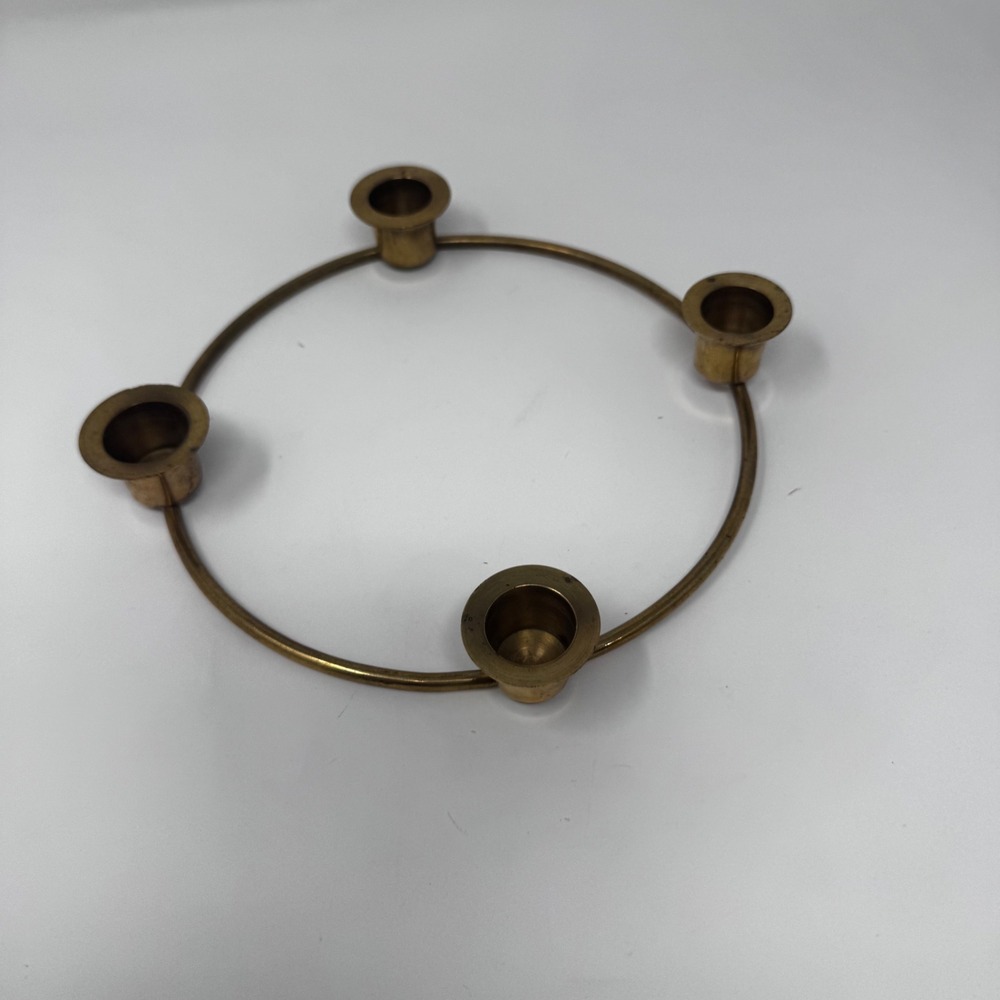Vintage Solid Brass Ring Candle Holder 4 Slot Advent Centerpiece Mid Century 8in - Picture 5 of 10